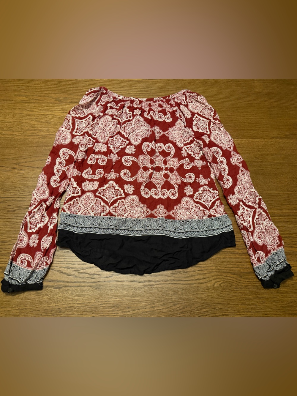 NWOT Lucky Brand Printed Red and Black Button Down - Picture 2 of 5